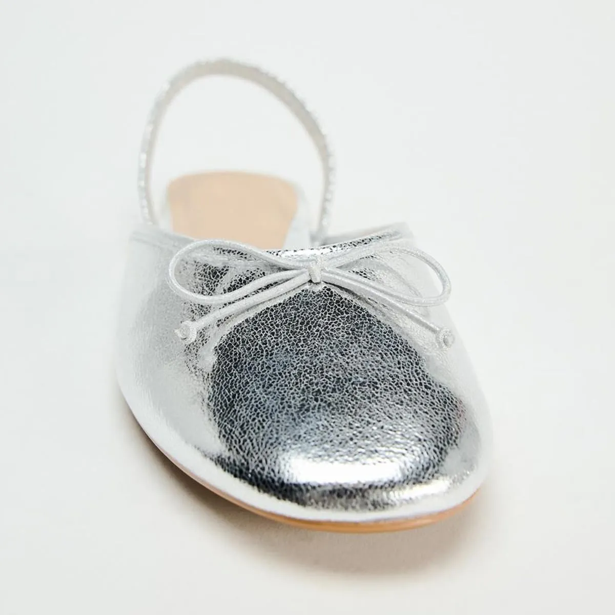 Women's Metallic Bow Slingback Ballet Flats 0.6 Inch Sole Height Comfortable Ballerina Shoes