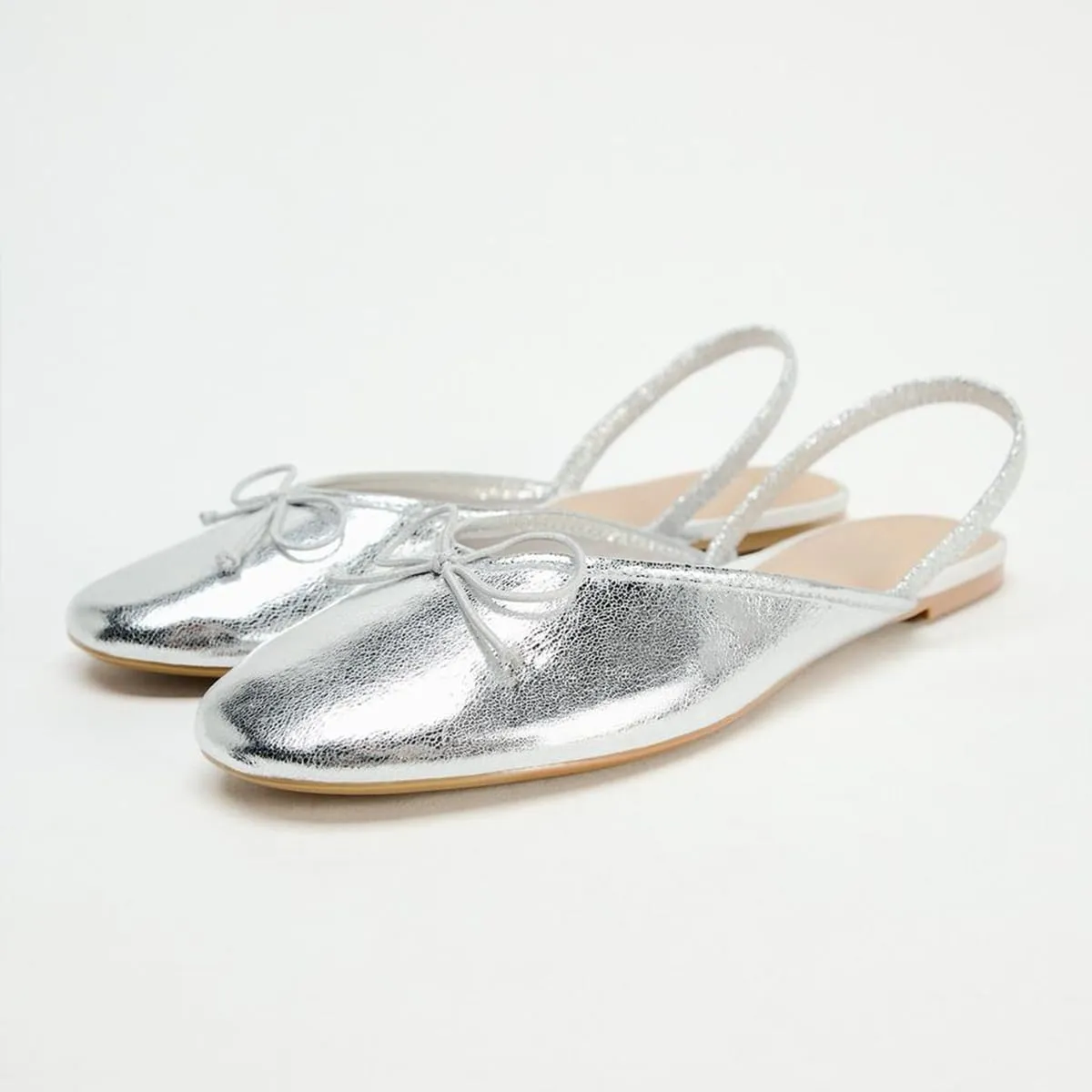 Women's Metallic Bow Slingback Ballet Flats 0.6 Inch Sole Height Comfortable Ballerina Shoes