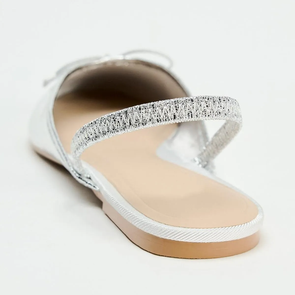 Women's Metallic Bow Slingback Ballet Flats 0.6 Inch Sole Height Comfortable Ballerina Shoes