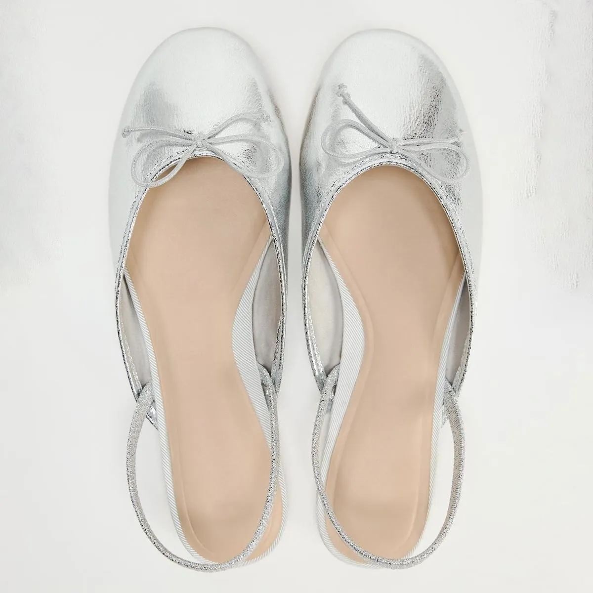 Women's Metallic Bow Slingback Ballet Flats 0.6 Inch Sole Height Comfortable Ballerina Shoes