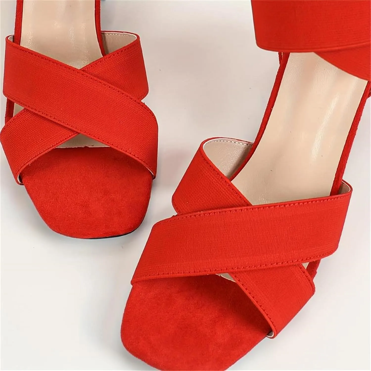 Women's Open Toe Chunky Heeled Sandals Low Block Dress Party High Heels Elastic Ankle Strap Summer Fashion Roman Shoes