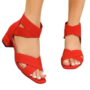 Women's Open Toe Chunky Heeled Sandals Low Block Dress Party High Heels Elastic Ankle Strap Summer Fashion Roman Shoes