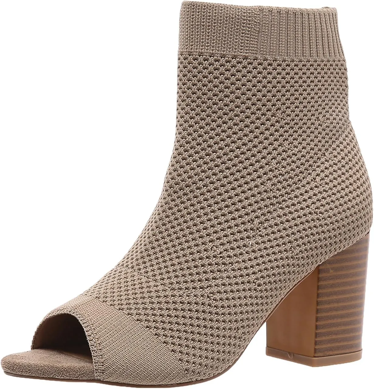 Womens Open Toe Knit Chunky Block Heels Sandal Summer Casual Slip On Breathable Sock Boots Fashion High Heel Booties for Women