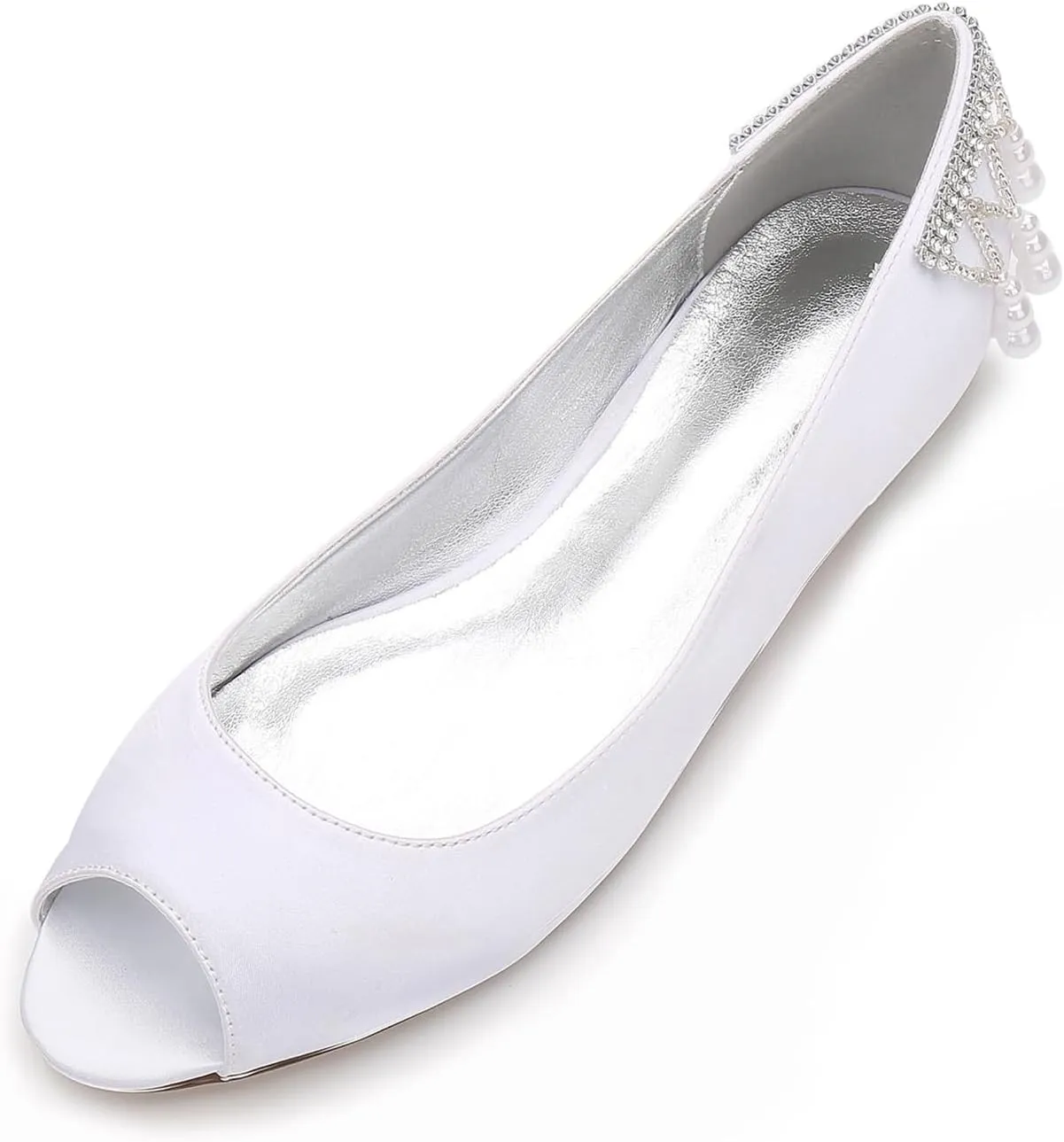 Women's Peep Toe Pumps Pearl Satin Wedding Shoes for Bride Flats Bridal Shoes Formal Prom Party Dress Pumps Sandals