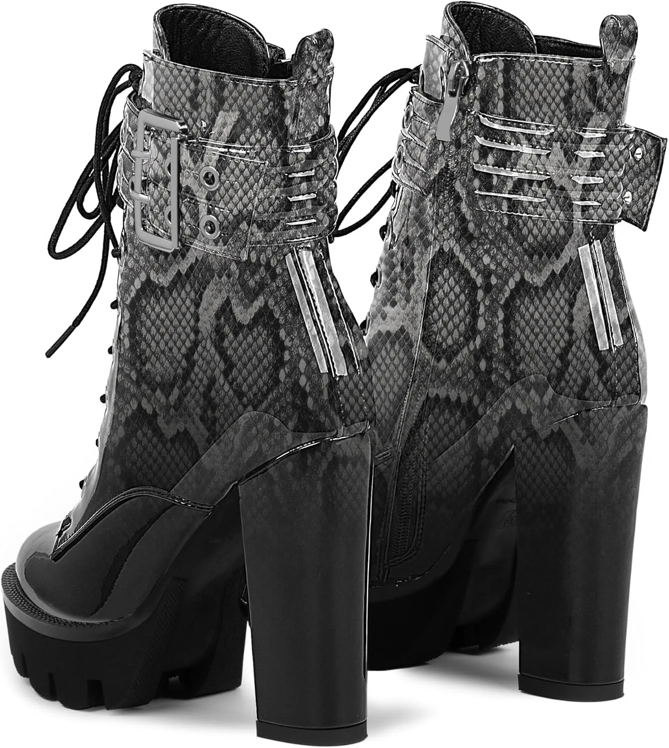 Women's Platform Chunky High Heel Ankle Boots Gothic Buckle Strap Lace Up Combat Booties