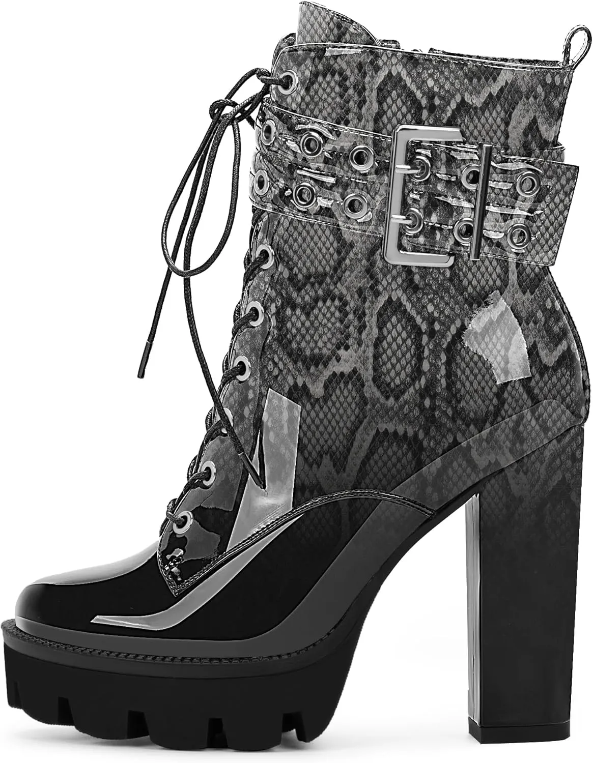 Women's Platform Chunky High Heel Ankle Boots Gothic Buckle Strap Lace Up Combat Booties