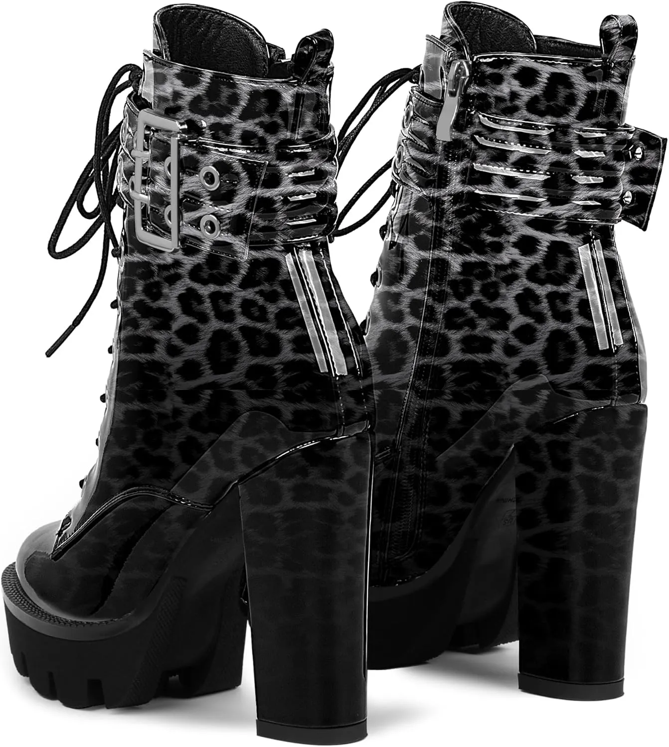 Women's Platform Chunky High Heel Ankle Boots Gothic Buckle Strap Lace Up Combat Booties
