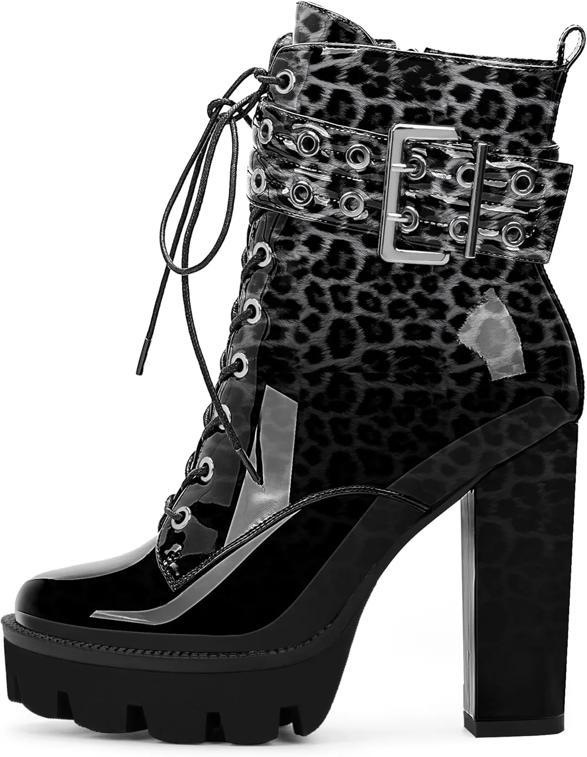 Women's Platform Chunky High Heel Ankle Boots Gothic Buckle Strap Lace Up Combat Booties