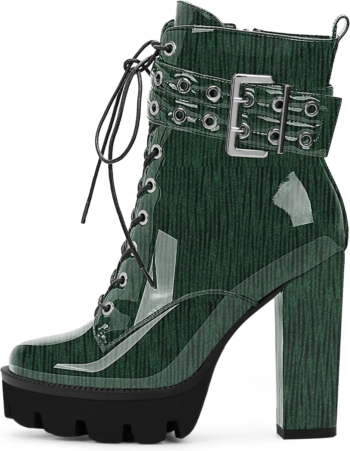 Women's Platform Chunky High Heel Ankle Boots Gothic Buckle Strap Lace Up Combat Booties