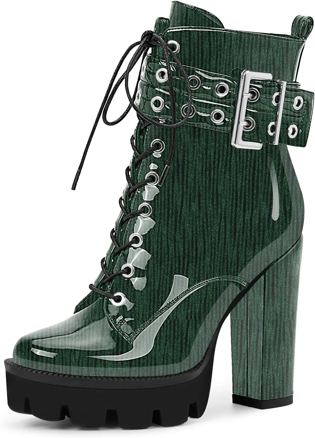 Women's Platform Chunky High Heel Ankle Boots Gothic Buckle Strap Lace Up Combat Booties