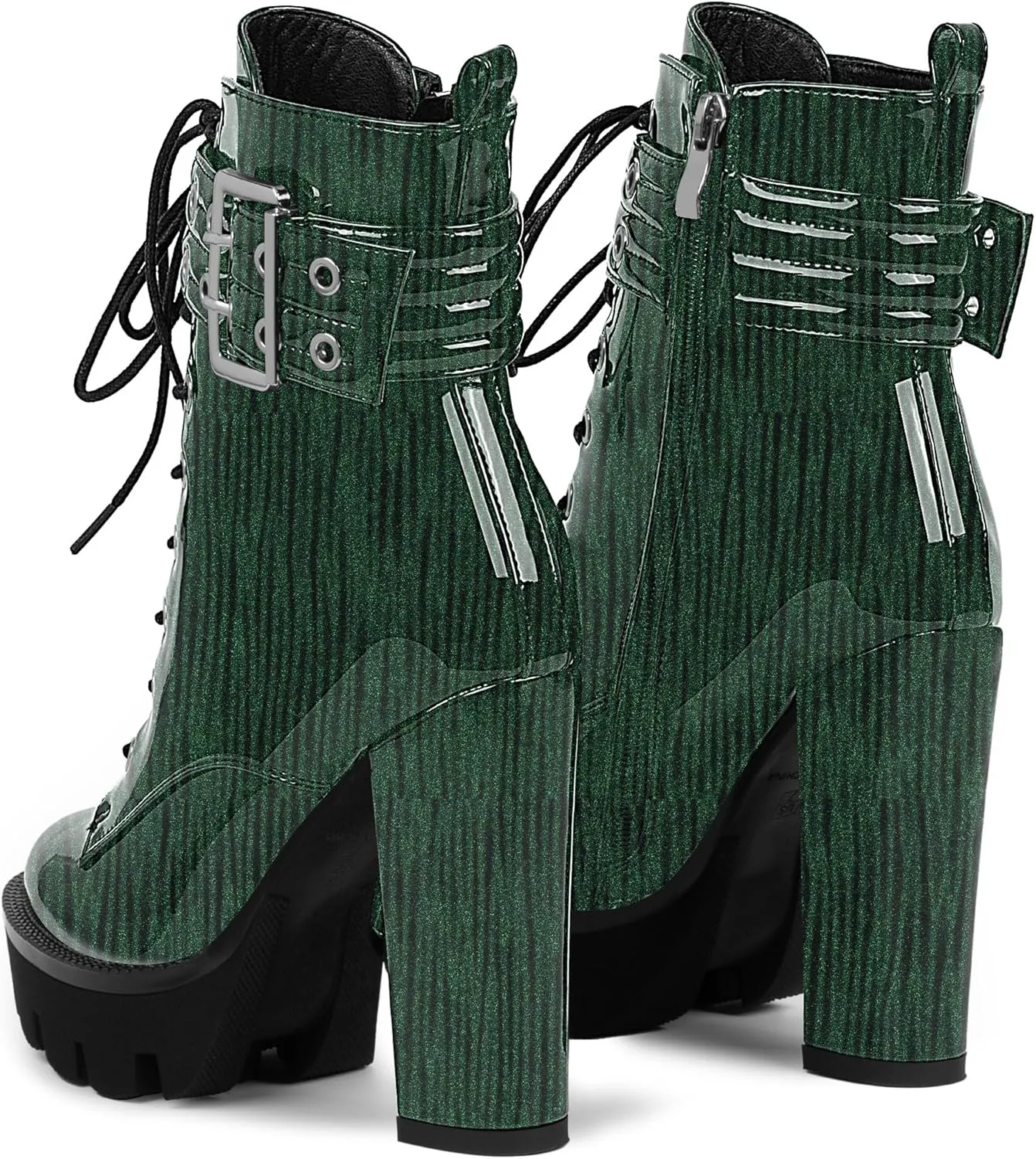 Women's Platform Chunky High Heel Ankle Boots Gothic Buckle Strap Lace Up Combat Booties