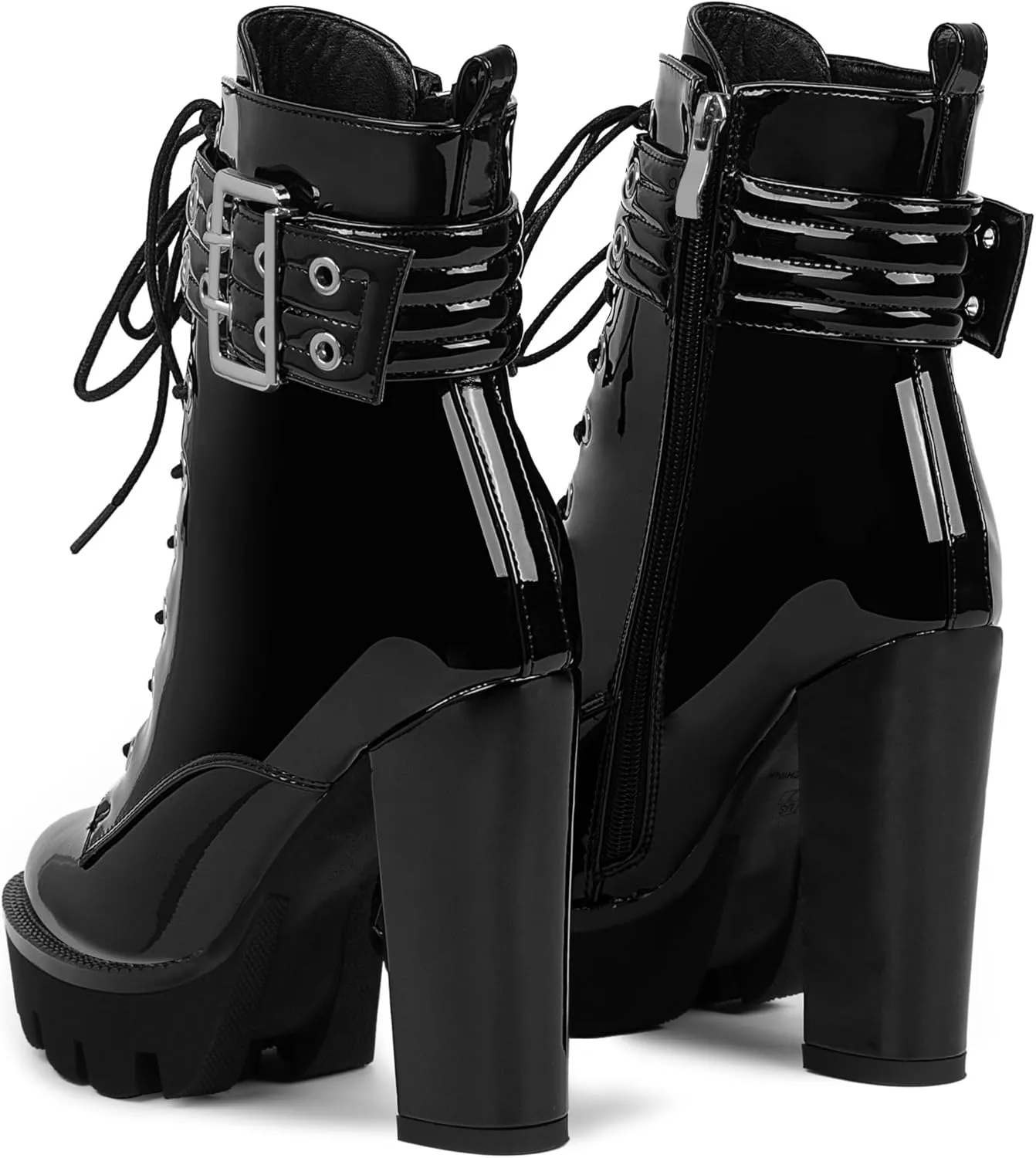 Women's Platform Chunky High Heel Ankle Boots Gothic Buckle Strap Lace Up Combat Booties