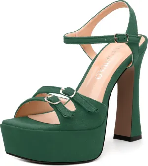 Womens Platform Sandals, Square Toe Adjustable Strap with Buckle, Fashion Daily Work, Date Nights, Parties Solid High Heels