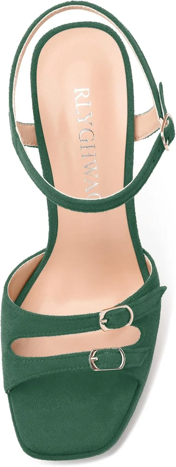 Womens Platform Sandals, Square Toe Adjustable Strap with Buckle, Fashion Daily Work, Date Nights, Parties Solid High Heels