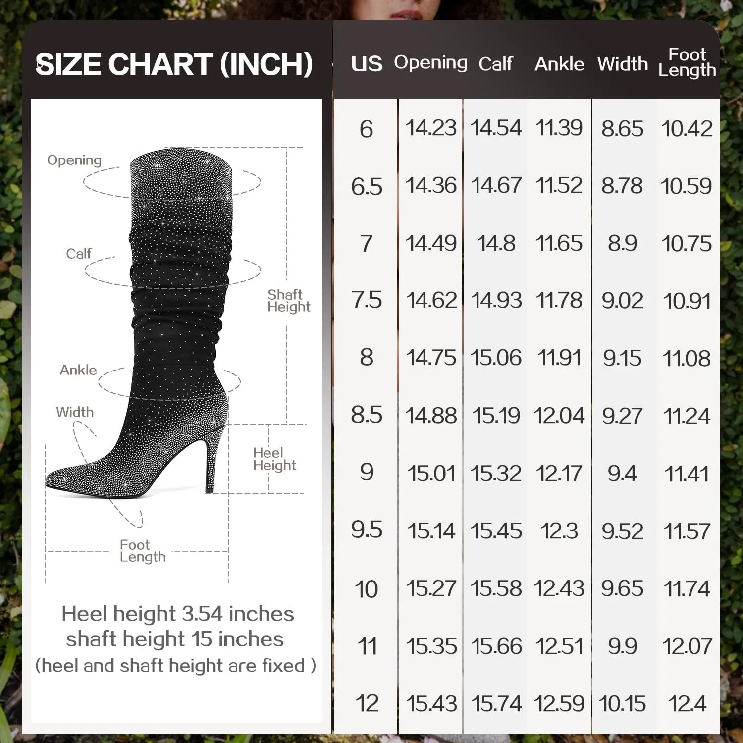 Womens Rhinestone Knee High Boots Sparkly Slouchy Tall Boots Pointed Toe High Heel Wide Calf Glitter Stiletto Boot for Women