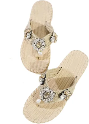 Women's Rhinestones Weave Flat Thong Slides Sandals Fashion Sparkling Crystal Comfortable Open Toe Slip On Summer Walking Slippers for Indoor Outdoor Beach Daily Wear