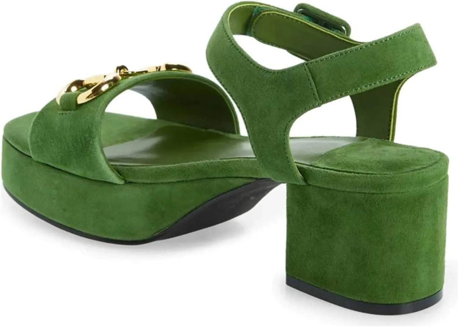 Women's Round Toe Chunky Heel Platform Suede Sandals Open Toe Adjustable Ankle Strap Gold Buckle Detail Comfortable Summer Wedding Party Dress High Heel Sandals
