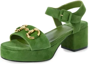 Women's Round Toe Chunky Heel Platform Suede Sandals Open Toe Adjustable Ankle Strap Gold Buckle Detail Comfortable Summer Wedding Party Dress High Heel Sandals