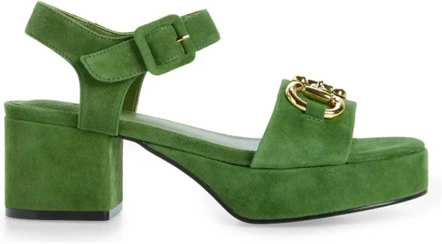 Women's Round Toe Chunky Heel Platform Suede Sandals Open Toe Adjustable Ankle Strap Gold Buckle Detail Comfortable Summer Wedding Party Dress High Heel Sandals
