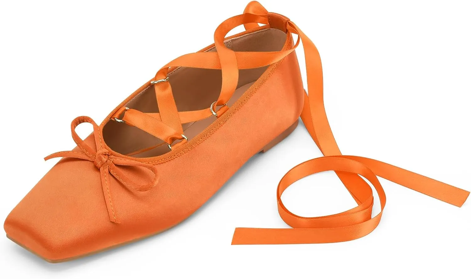 Women's Satin Ballet Flats Light Pink Closed Square Toe Bow Ballerina Slippers Comfy Lace Up Flat Shoes Strappy Mary Janes Cute Elegant Pumps for Ladies Dressy