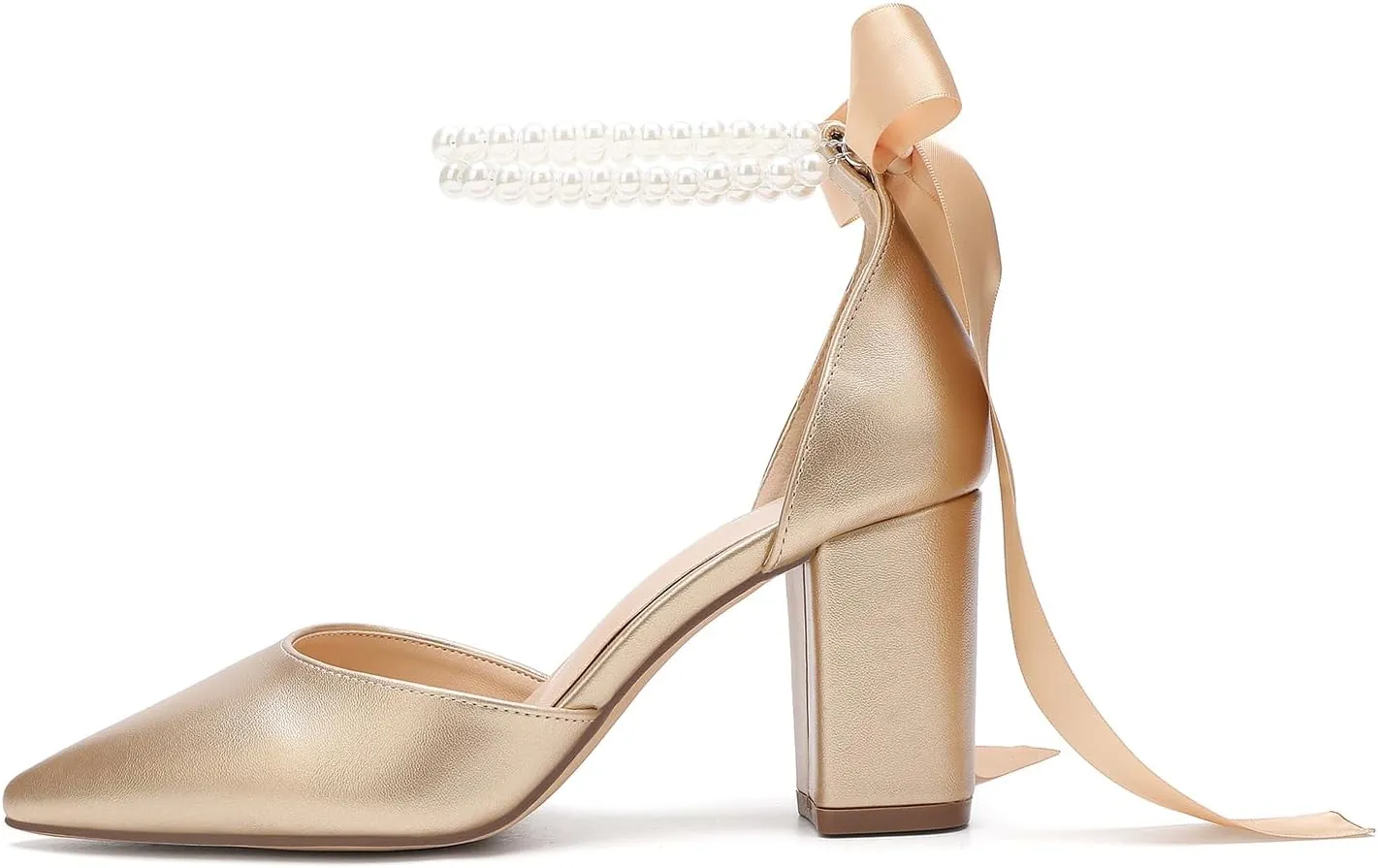 Women's Satin Block Heel Wedding Sandals,High Chunky Ankle Strap Pearl Wedding Dress Shoes,High Heel Bridal Pump Sandals