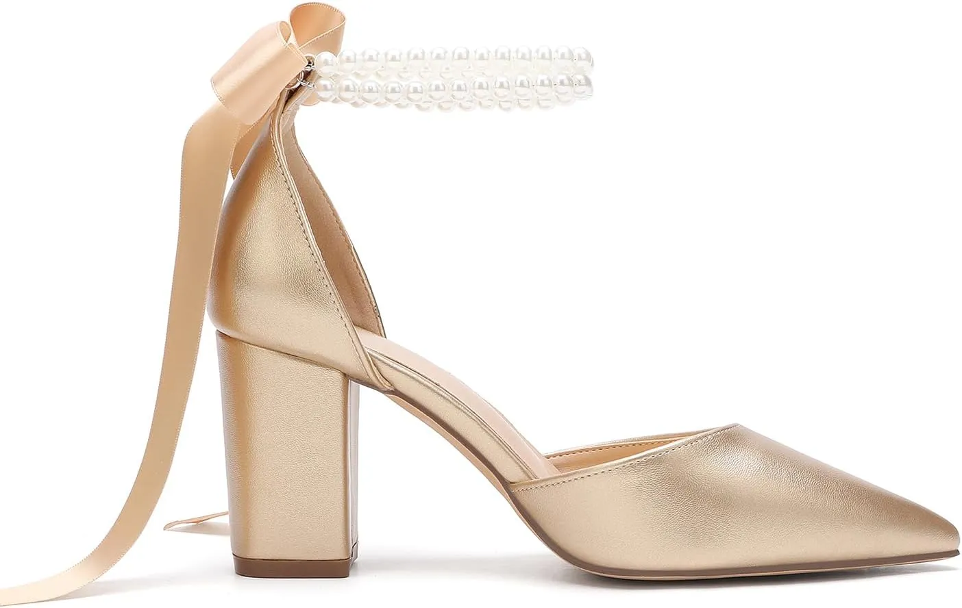 Women's Satin Block Heel Wedding Sandals,High Chunky Ankle Strap Pearl Wedding Dress Shoes,High Heel Bridal Pump Sandals