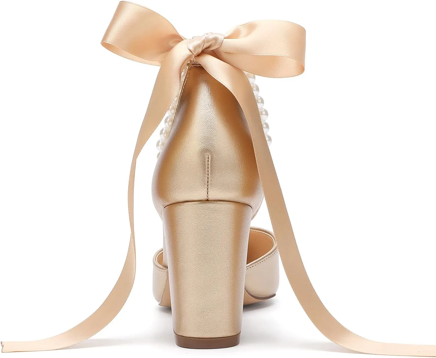 Women's Satin Block Heel Wedding Sandals,High Chunky Ankle Strap Pearl Wedding Dress Shoes,High Heel Bridal Pump Sandals