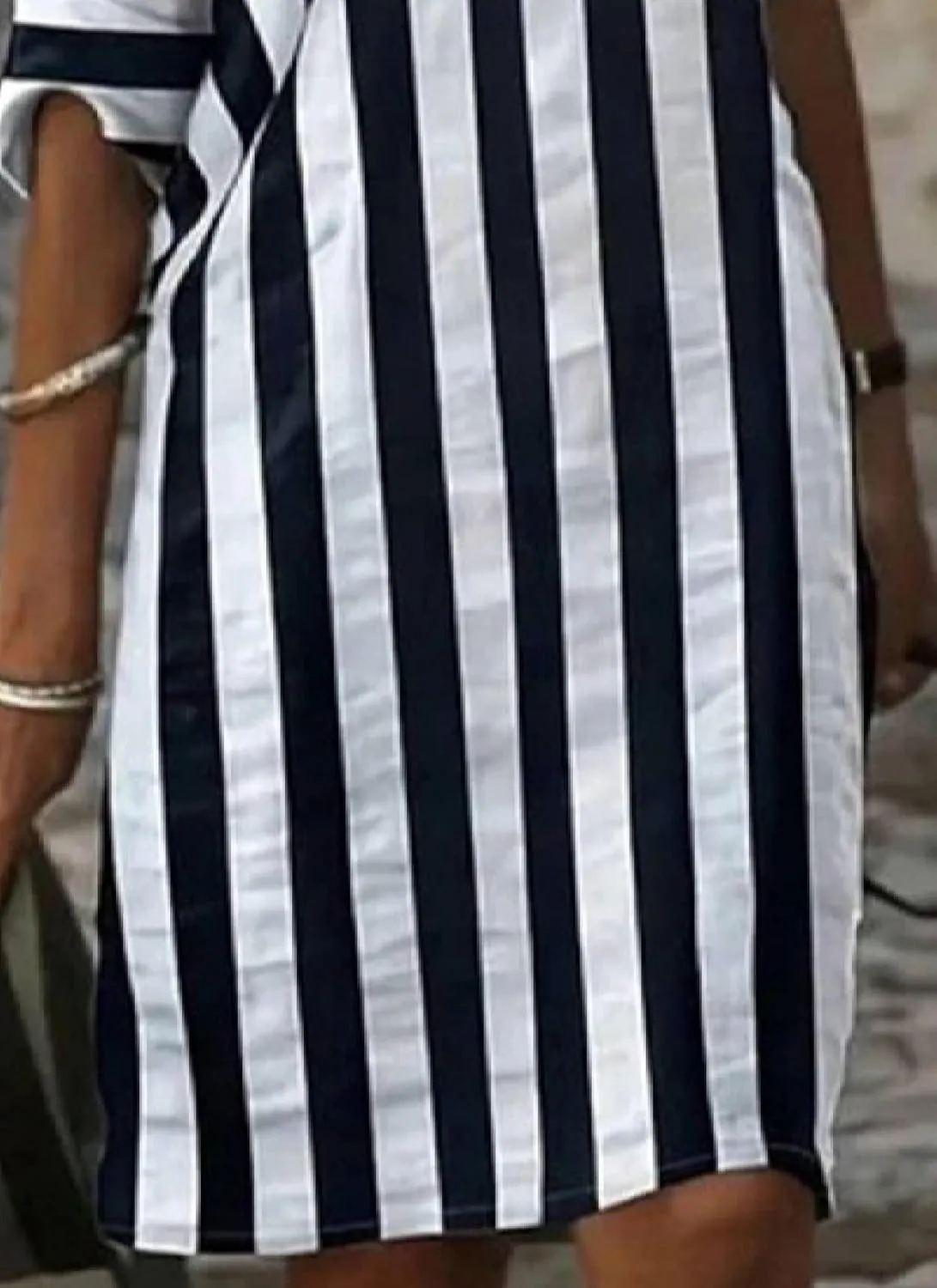 Womens Semi Casual Loose Fit Striped Shift Mini Dress Summer V Neck 3/4 Sleeve Daily Office Dress