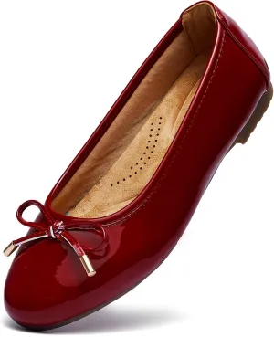 Women's Shine Ballet Bow Dressy Flats Round Toe Slip On Foldable Flats Dress Work Shoes for Business Casual Office