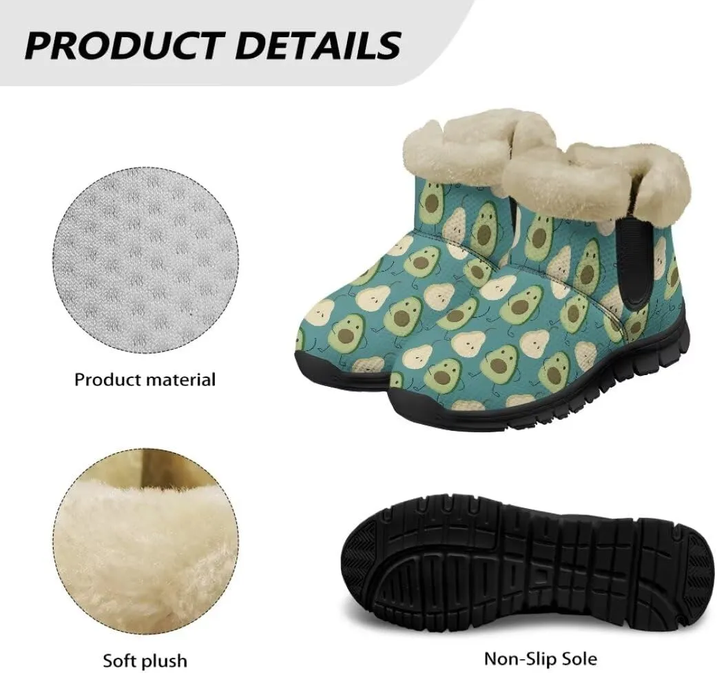 Womens Snow Boots Fur Lined Warm Booties Winter Shoes Anti-Skid Lightweight Ankle Boots Casual Wear