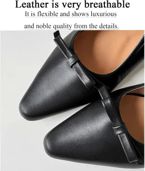 Women's Soft Leather Flat Mary Janes with Cute Bow Ankle Strap Sexy Pointed Toe Slip-On Ballet Flats Fashion Comfortable Lightweight Casual Dress Shoes