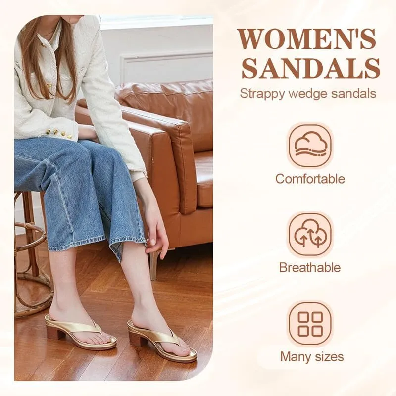 Women's Solid Color Summer Chunky Heel Sandals, Slip on Open Toe Square Toe Comfortable Heeled Sandals, Casual Beach Flip Flops Sandals