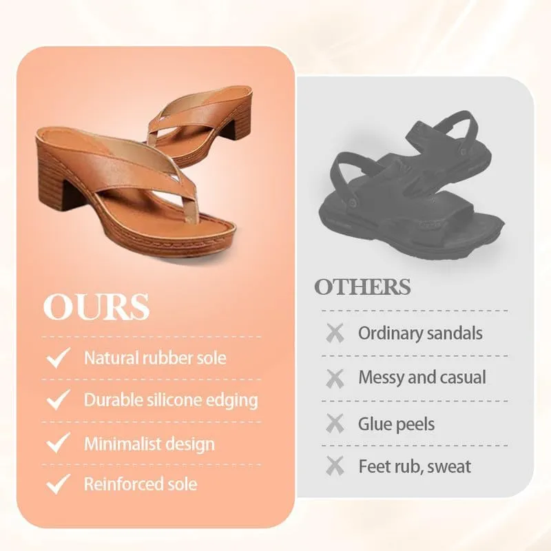 Women's Solid Color Summer Chunky Heel Sandals, Slip on Open Toe Square Toe Comfortable Heeled Sandals, Casual Beach Flip Flops Sandals