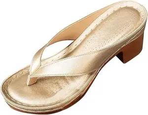 Women's Solid Color Summer Chunky Heel Sandals Slip on Open Toe Square Toe Heeled Sandals Women Comfortable Arch Support Wedges Flip Flops