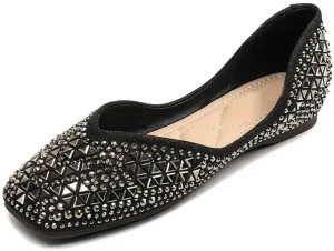 Women's Sparkly Flats Dress Shoes Wedding Low Wedges Square Toe Rhinestone Ballet Flats with Bow