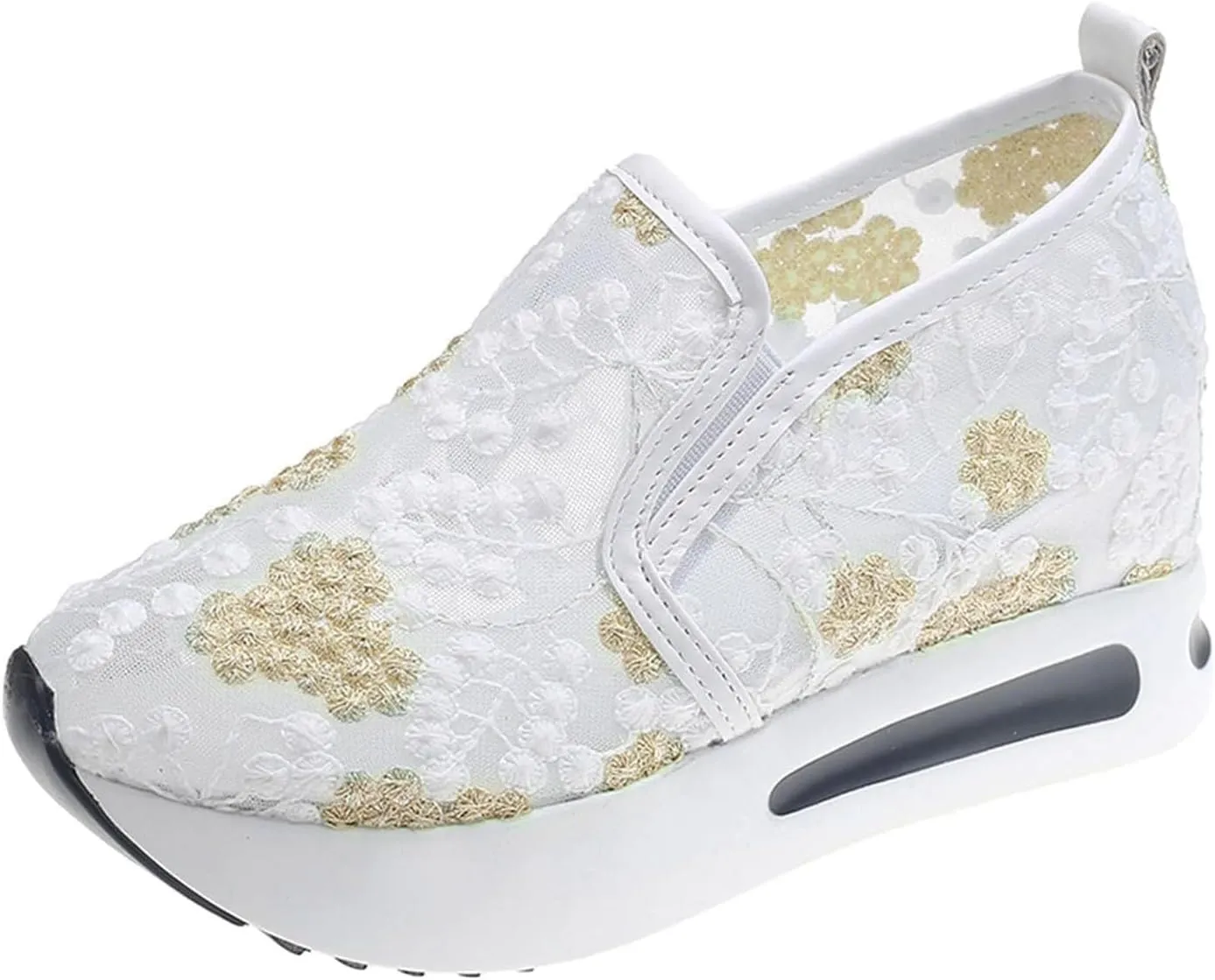 Womens Summer Walking Shoes Paltform Wedge Athletic Tennis Shoes Embroidery Floral Mesh Breathable Sneakers Lightweight Non Slip Casual Comfort Fashion Sneakers