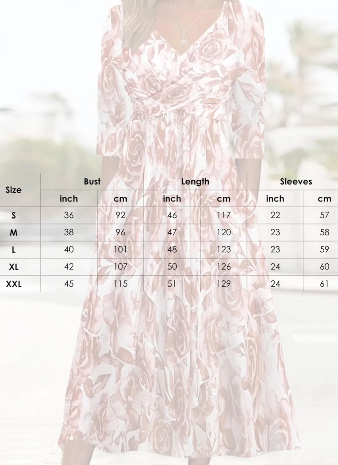 Womens Sweet Plant Print Long Sleeve V Neck Midi Dress with Side Pockets Flowy Ruched Daily Date Dress