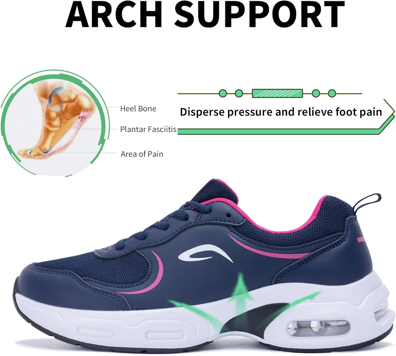 Womens Walking Shoes with Arch Support | Orthotic Sneakers for Plantar Fasciitis Foot Heel Pain Relief | Tennis Running Shoes US 6.5-11