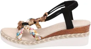 Women’s Wedge Sandals with Colorful Ribbon Detail – Espadrille Platform with Open Toe & Wide Ankle Straps – Boho Summer Sandals for Daily Wear & Vacations (Sizes 6–11)