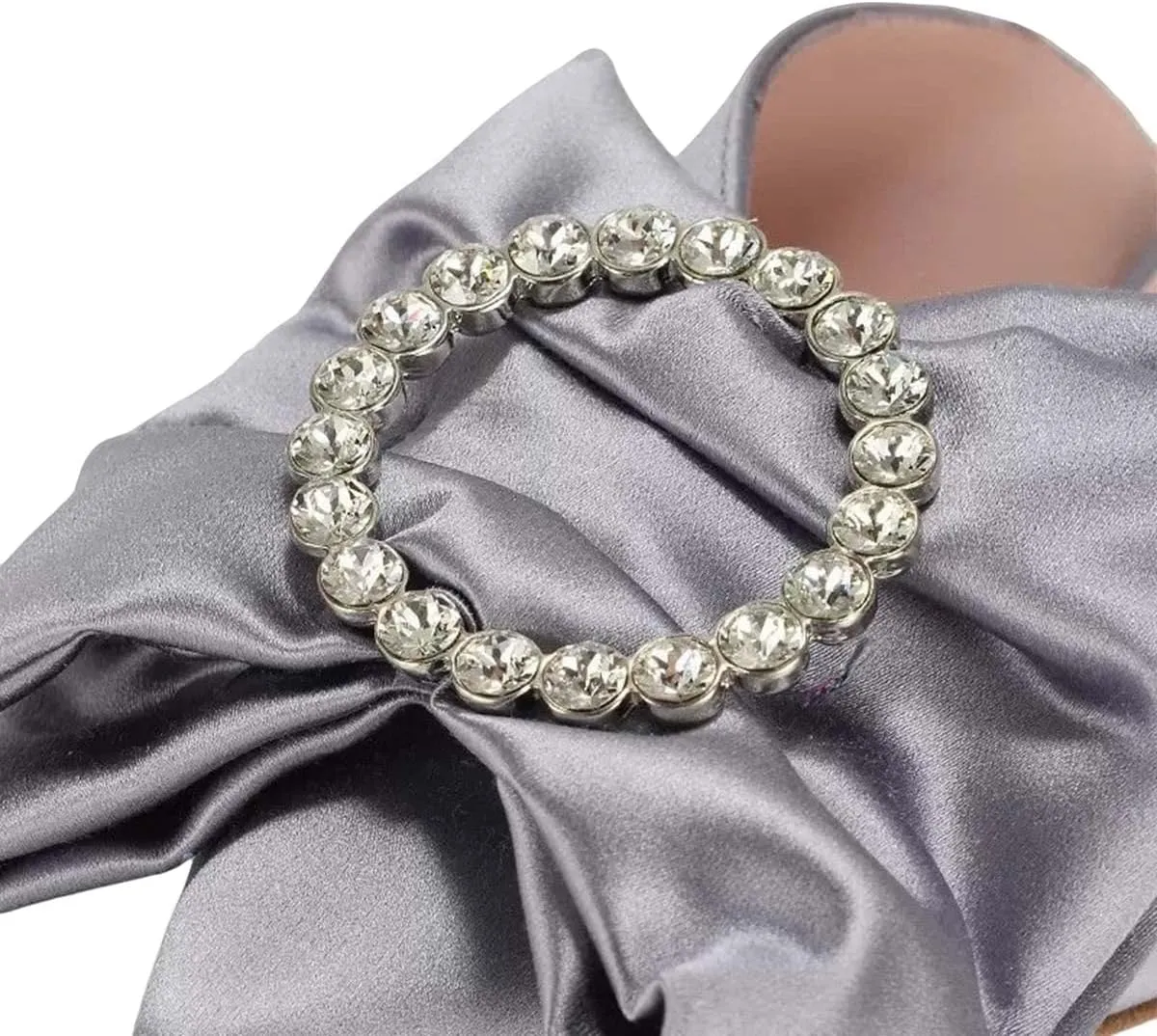 XYD Women Rhinestone Buckle Bowknot Closed Pointed Toe Mule Flats Easy Slip On Low Heel Sandals Satin Dress Evening Casual Shoes