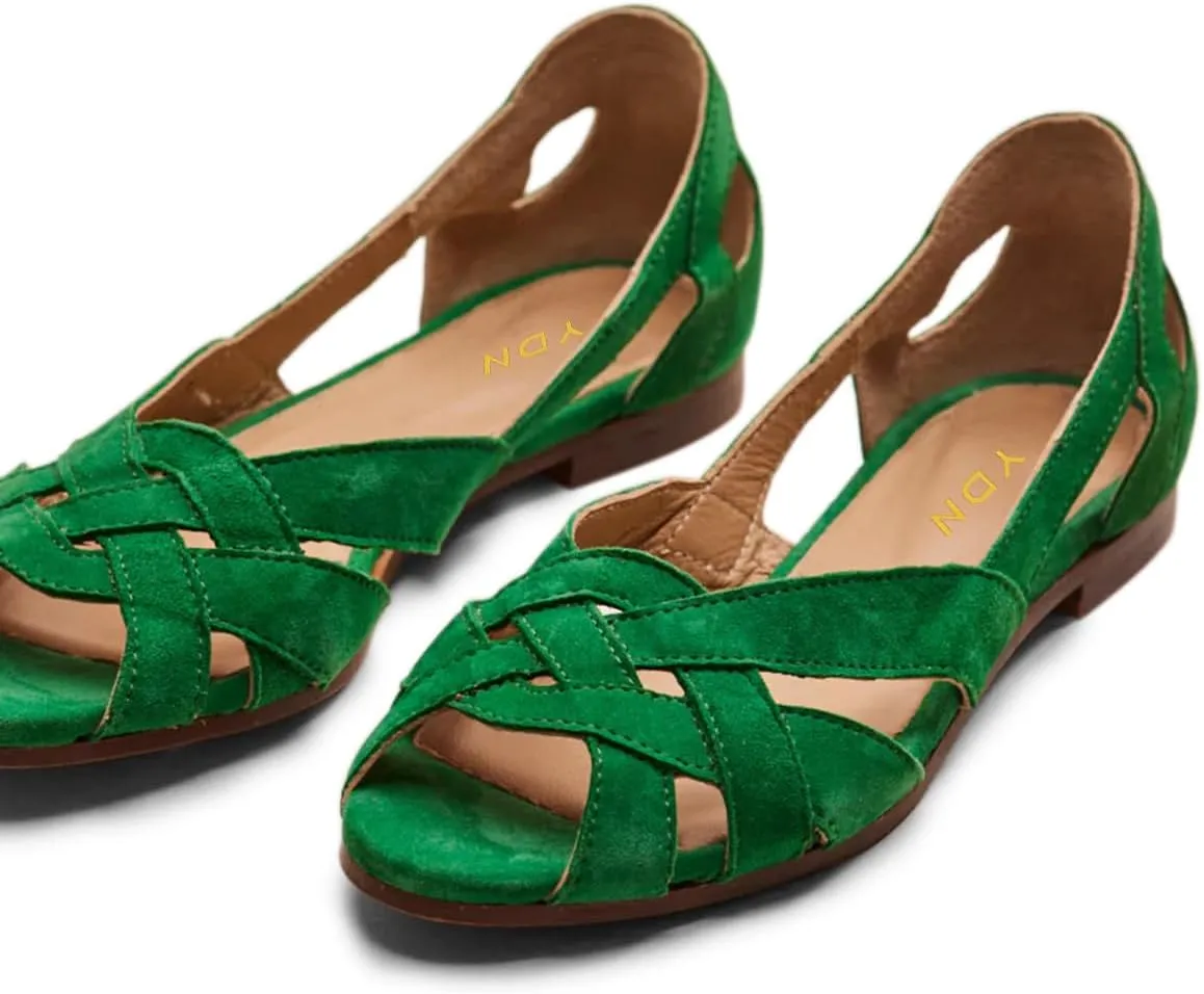 YDN Women Braid Pumps Cutout Sandals Slip On Flats Chunky Low Heels Peep Toe Party Dressy Prom Size 4-16 US