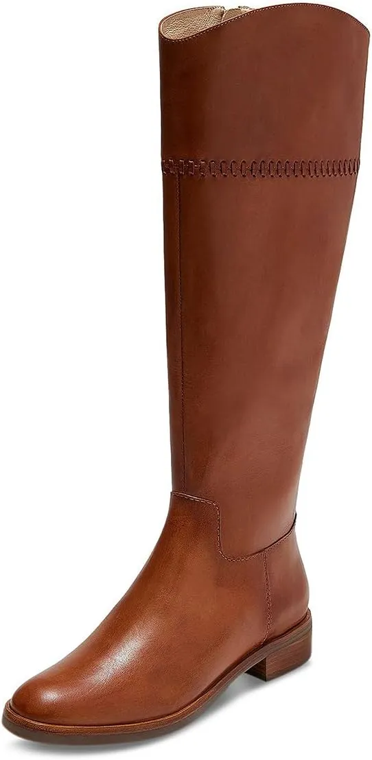 YDN Women Fashion Knee High Boots Round Toe Braid Flats Block Low Heels Zippers Shoes Party Shopping Daily Size 4-16 US