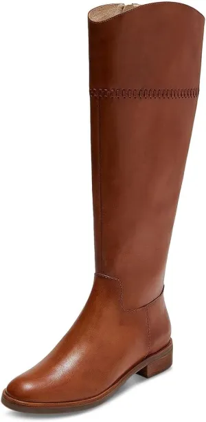YDN Women Fashion Knee High Boots Round Toe Braid Flats Block Low Heels Zippers Shoes Party Shopping Daily Size 4-16 US