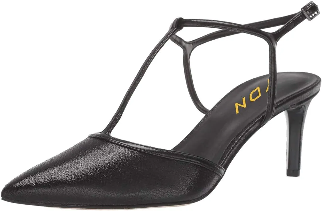 YDN Women T-Strap Pointed Toe Mid Kitten Heel Pumps Slingback Ankle Strap Sandals with Buckle Dress Office Shoes