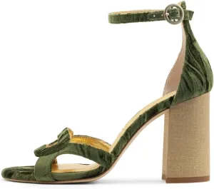 YDN Women's Chunky High Heel Soft Velvet Sandals Open Toe Buckled Strap Pumps Comfy Cocktail Dress Club Shoes Size 4-16 US
