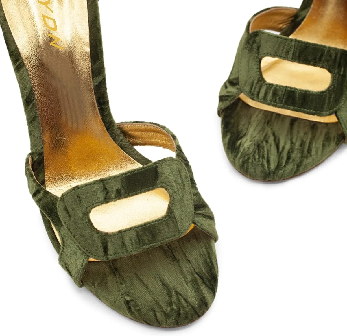 YDN Women's Chunky High Heel Soft Velvet Sandals Open Toe Buckled Strap Pumps Comfy Cocktail Dress Club Shoes Size 4-16 US