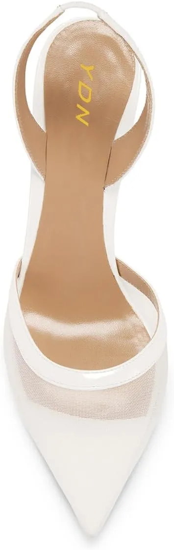 YDN Women's Mesh Pumps Sexy Pointy Toe High Block Heels Slingback Elastic Strap Sandals Elegant Dress Prom Party Dating Shoes Size 4-16 US