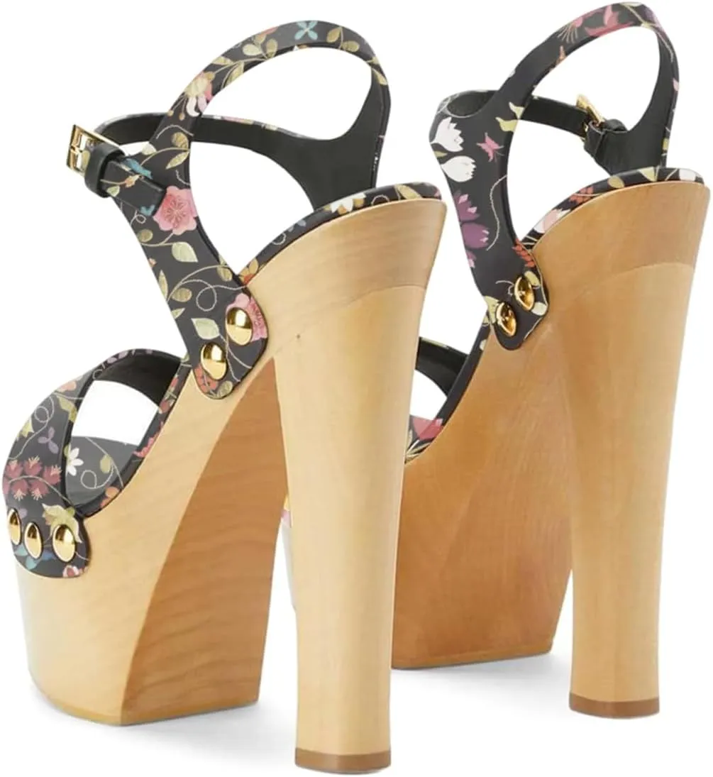 YDN Women's Platform Heeled Sandals Open Round Toe Chunky High Heels Backless Ankle Strap Sexy Casual Shoes for Spring Summer Party Size 4-16 US