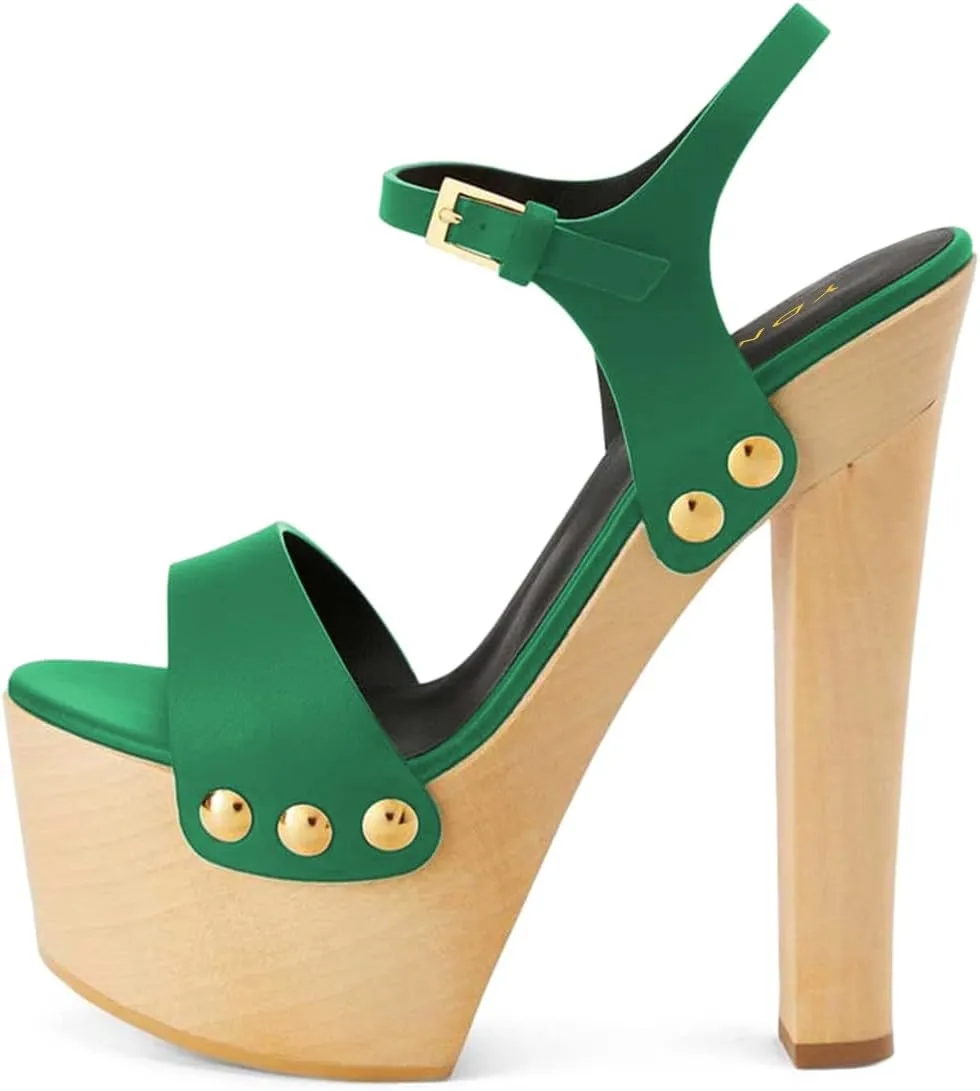 YDN Women's Platform Heeled Sandals Open Round Toe Chunky High Heels Backless Ankle Strap Sexy Casual Shoes for Spring Summer Party Size 4-16 US