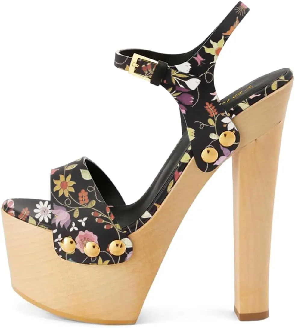 YDN Women's Platform Heeled Sandals Open Round Toe Chunky High Heels Backless Ankle Strap Sexy Casual Shoes for Spring Summer Party Size 4-16 US